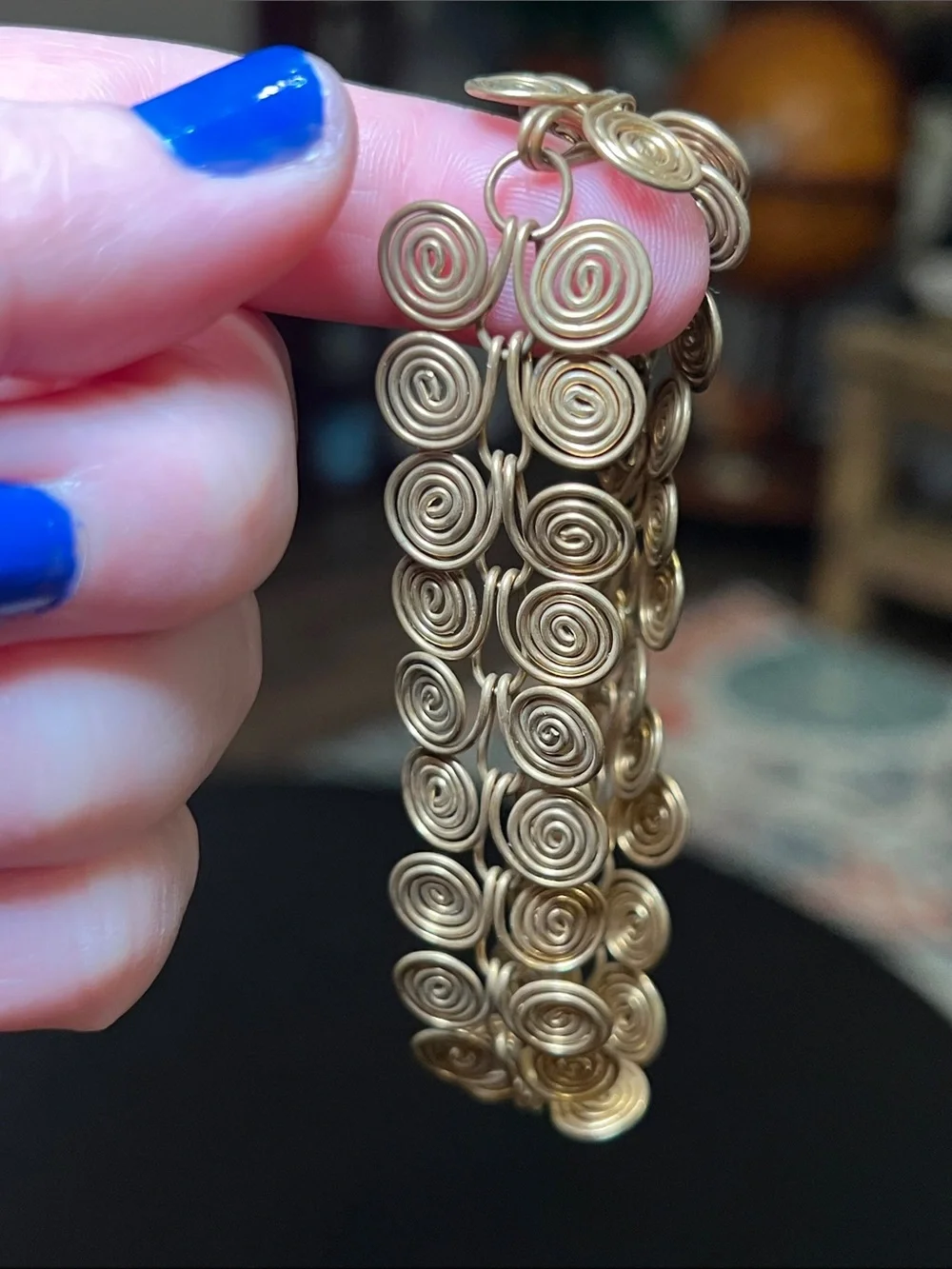 Egyptian Coil Etruscan Style Antique Finished Brass Link Spiral Swirl Bracelet
